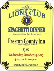 Lions Club Spaghetti Dinner @ Preston County Inn | Kingwood | West Virginia | United States