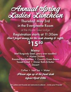 Annual Spring Ladies Luncheon @ Alpine Lake Resort | Terra Alta | West Virginia | United States