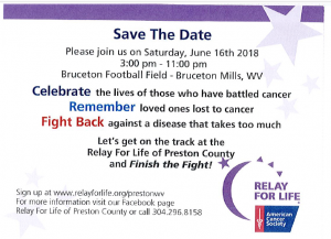 SAVE THE DATE-RELAY FOR LIFE @ Bruceton Football Field | Bruceton Mills | West Virginia | United States